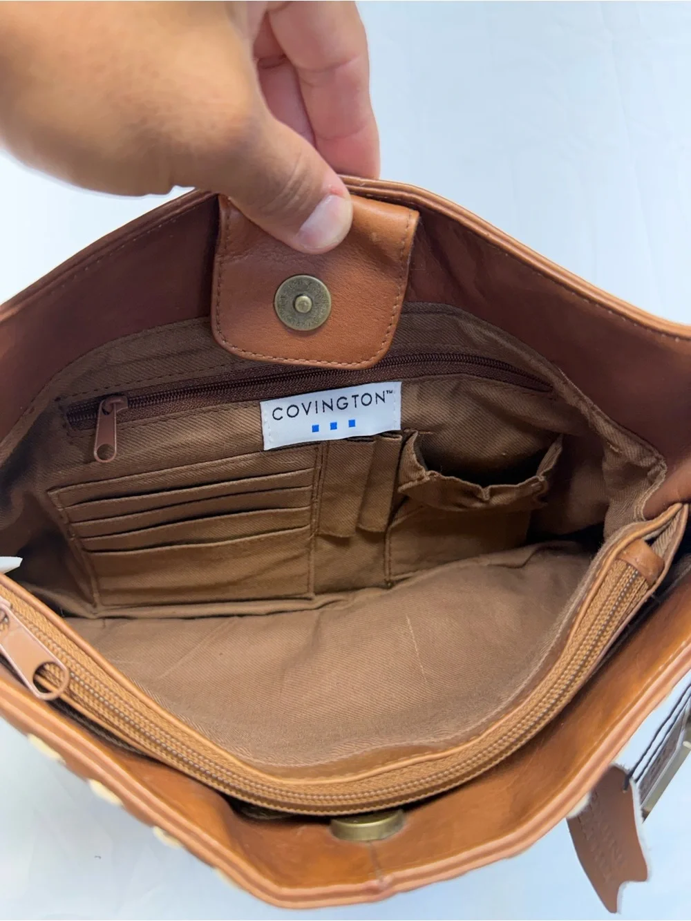 Covington Brown Leather Shoulder Bag with Stitch Detail